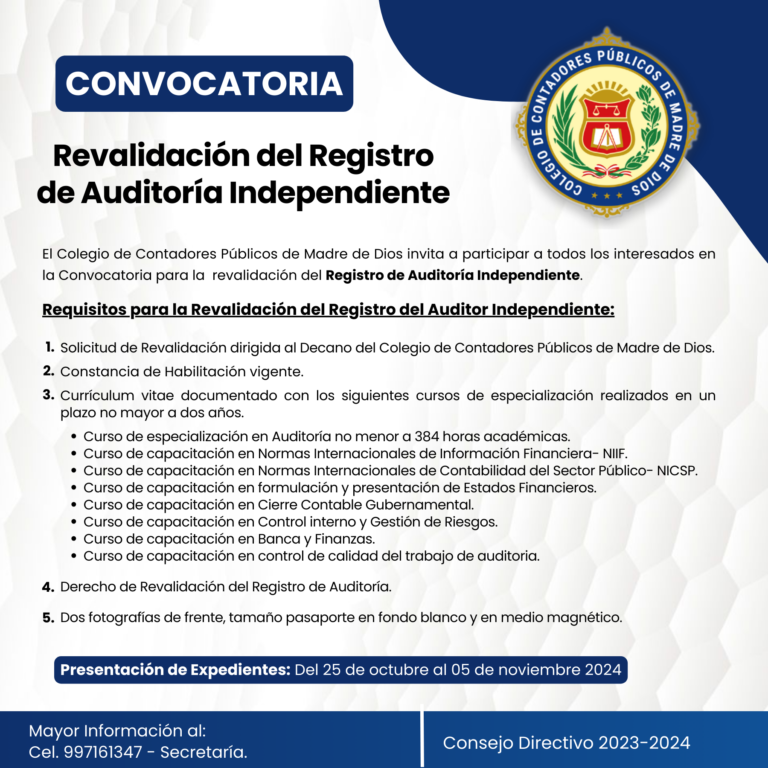 Convocatoria Revalidación del Registro de Auditoria Independiente