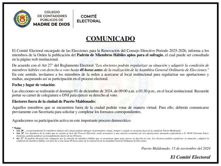 Comunicado - Comité Electoral