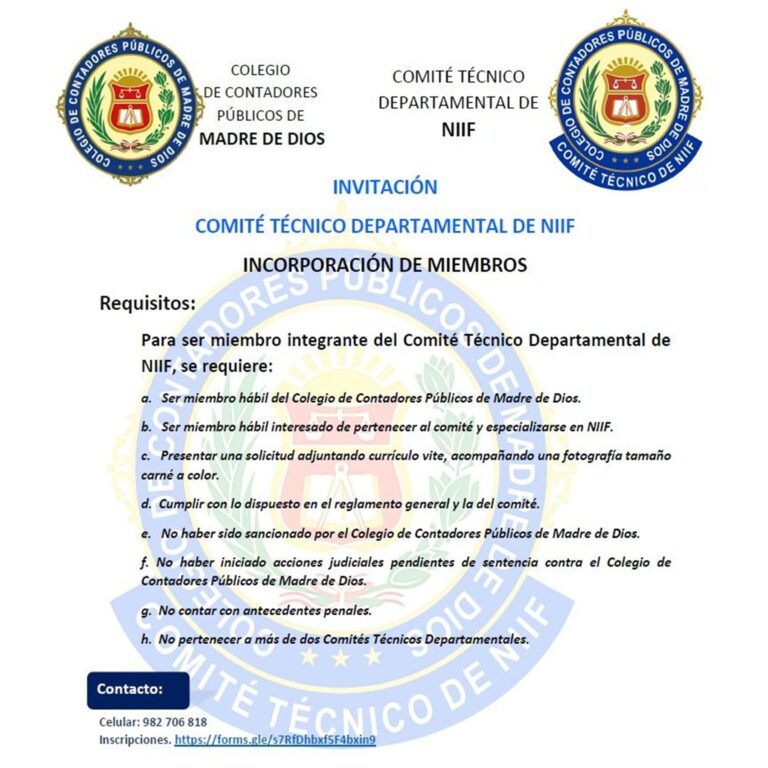 CONVOCATORIA COMITÉ TÉCNICO DE NIIF