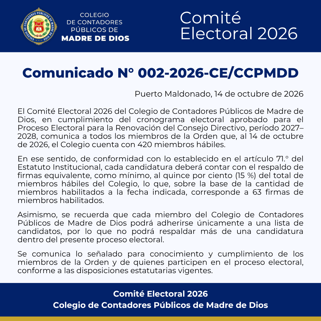 COMUNICADO N° 002-2026-CE/CCPMDD
