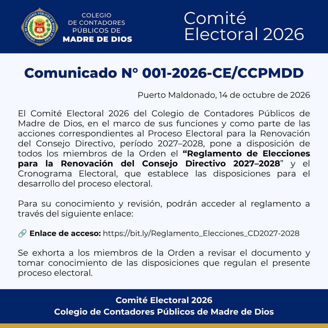 COMUNICADO N° 001-2026-CE/CCPMDD